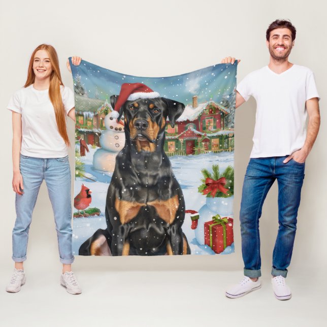 Doberman Winter Wonderland Christmas Joy  Fleece Blanket (In Situ)