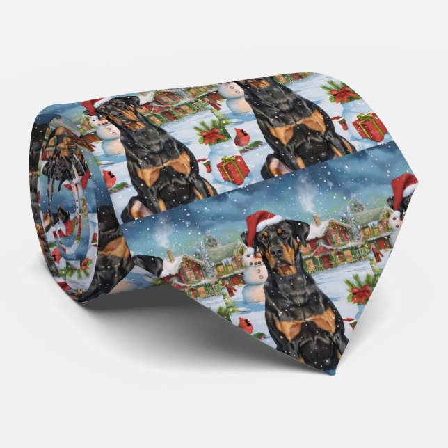 Doberman Winter Wonderland Christmas Joy  Tie (Rolled)