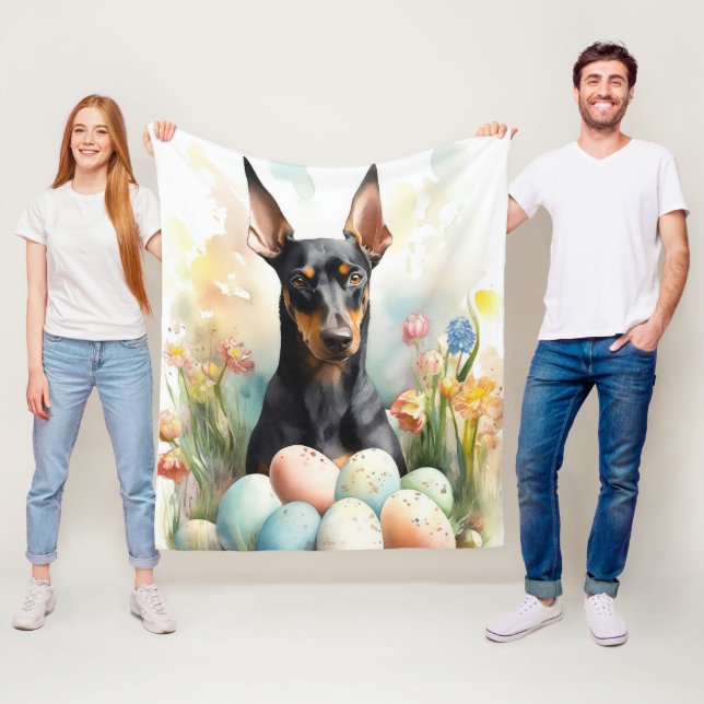 Doberman with Easter Eggs Fleece Blanket (In Situ)