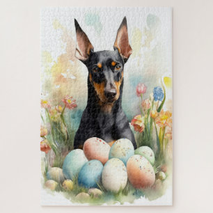 Doberman with Easter Eggs Jigsaw Puzzle