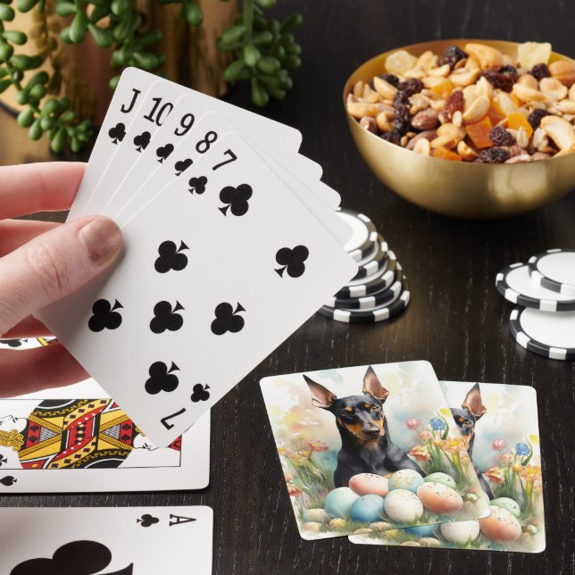 Doberman with Easter Eggs Playing Cards (In Situ)