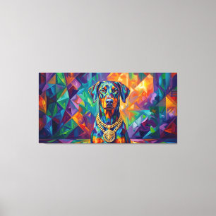 Doberman with Gold Chain Pop Art Portrait Canvas Print