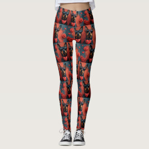 Doberman With Heart Roses Valentine's Day Leggings