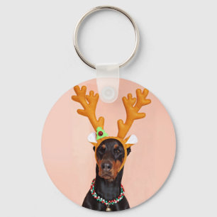 Doberman with Horns of a Deer Keychain
