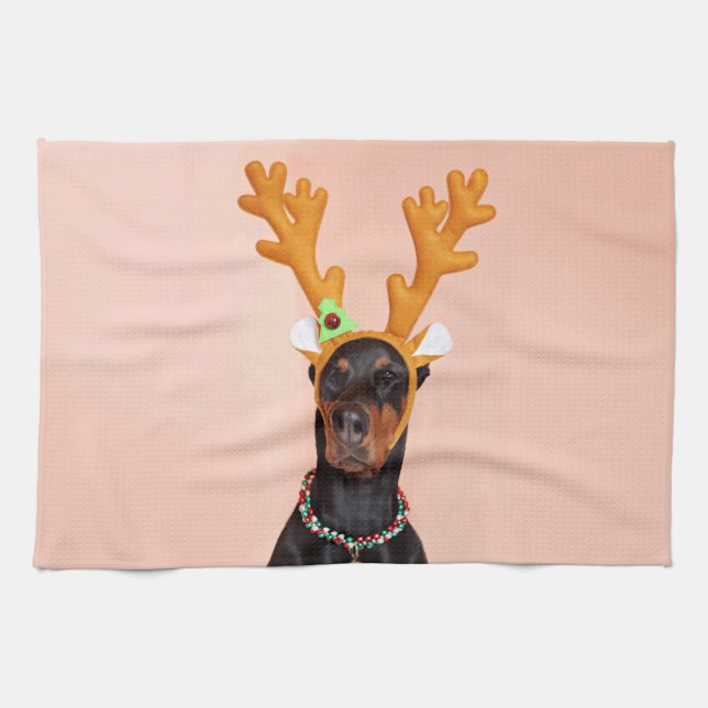Doberman with Horns of a Deer Kitchen Towel (Horizontal)