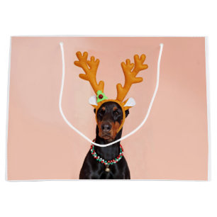Doberman with Horns of a Deer Large Gift Bag