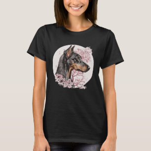 Dobermann Cherry Blossom Dog Breed Japanese Waterc T-Shirt