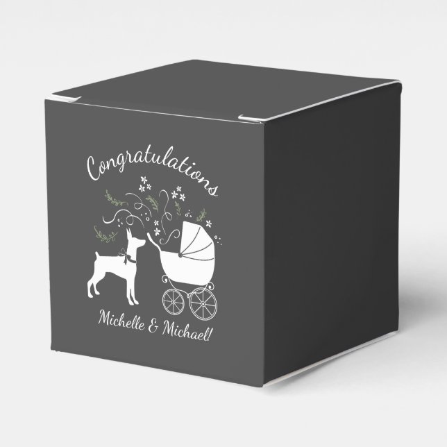 Dobermann Dog Baby Shower Puppy Dobie Pinscher Favor Box (Front Side)
