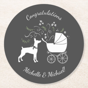 Dobermann Dog Baby Shower Puppy Dobie Pinscher Round Paper Coaster