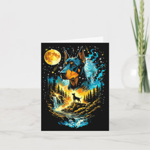 Dobermann dog howling to the moon vintage card