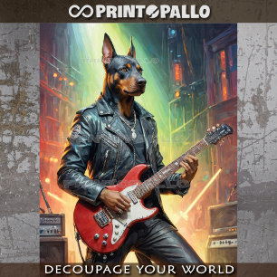 Dobermann dog playing guitar on a rock stage -  tissue paper