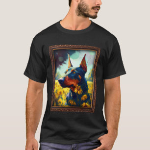 Dobermann Painting Sunflower Flower Mom Women Flor T-Shirt