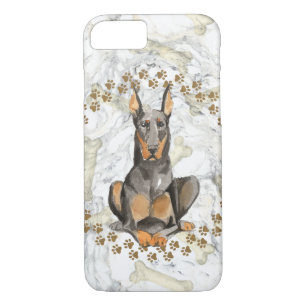 Dobermann Paw Prints and Marble Background Case-Mate iPhone Case