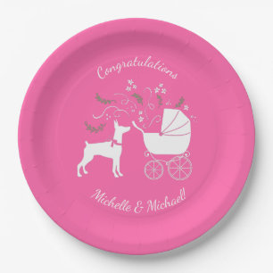 Dobermann Pinscher Dog Baby Shower Puppy Dobie  Paper Plate
