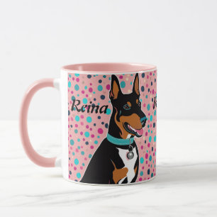Dobermann Puppy Add Name Cute in Pink & Turquoise Mug