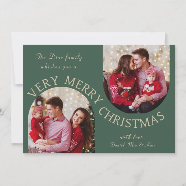 Doble Arch green Very Merry Christmas Photo Card (Front)
