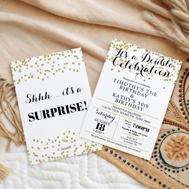 Doble Celebration Confetti Faux Gold Invitation (Creator Uploaded)