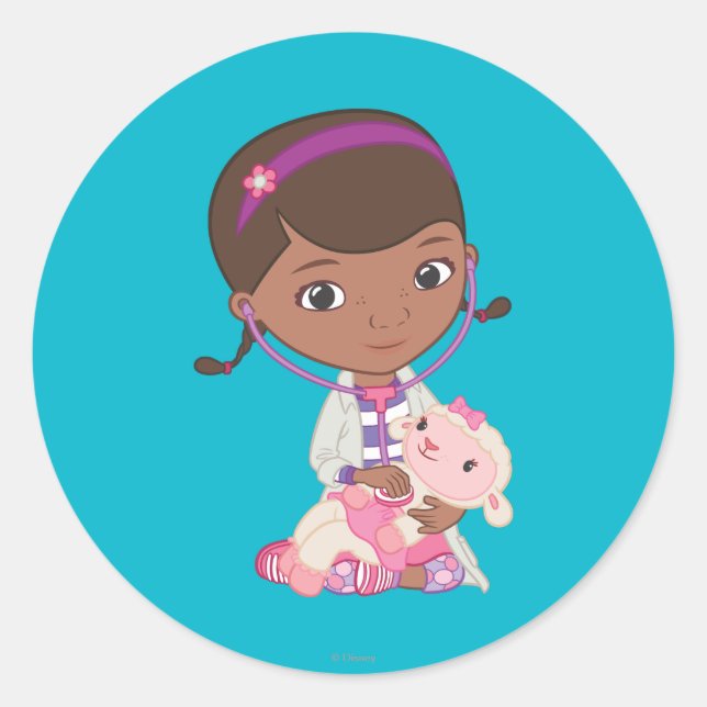 Doc McStuffins Holding Lambie Classic Round Sticker (Front)