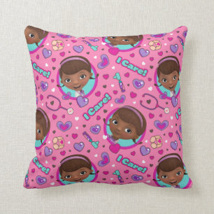 Doc McStuffins I Care Pink Pattern Throw Pillow