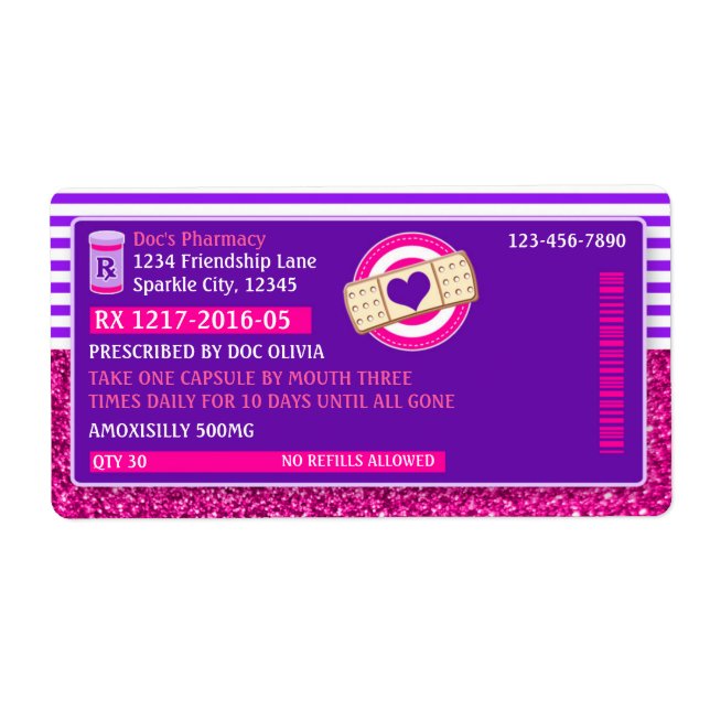 Doc Prescription Bouteille Étiquette Étiquette de  (Devant)