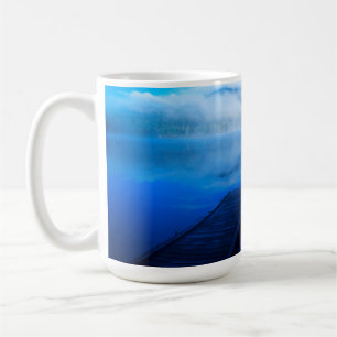 Dock on calm misty lake, California Coffee Mug