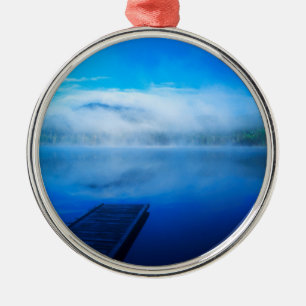 Dock on calm misty lake, California Metal Ornament