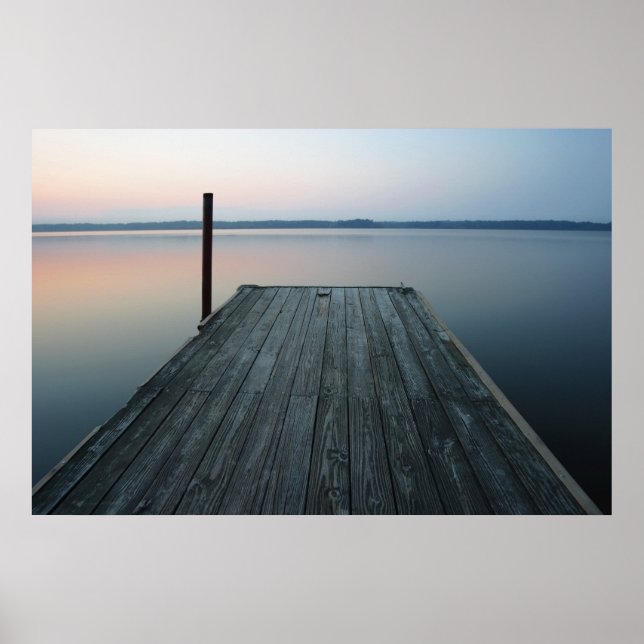 Dock over calm water at dawn poster (Front)