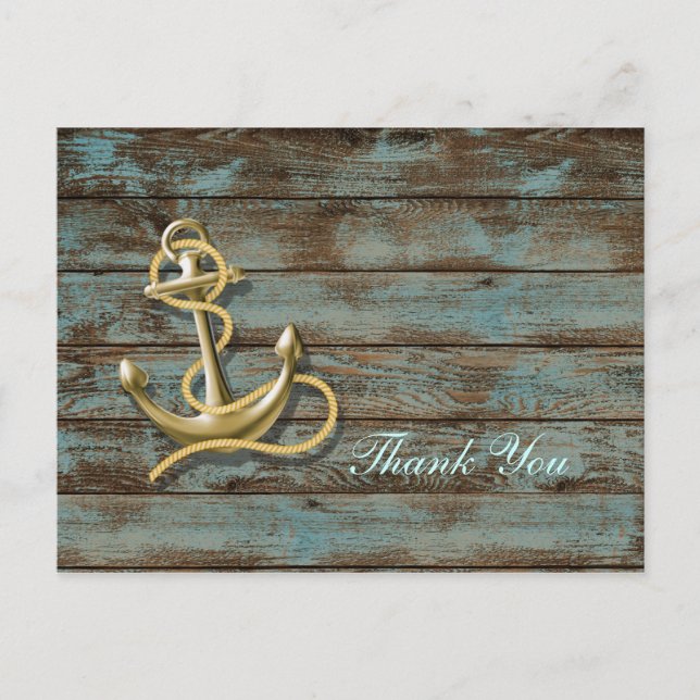 dock wood beach anchor nautical wedding thank you postcard (Front)