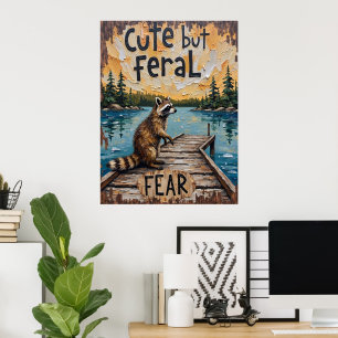 Dockside Wanderer: Raccoon at the Lake Poster