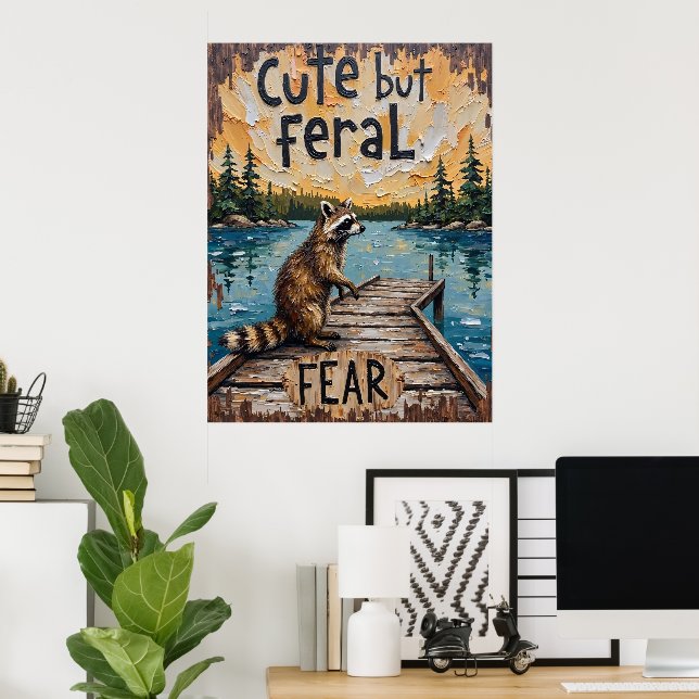 Dockside Wanderer: Raccoon at the Lake Poster (Home Office)