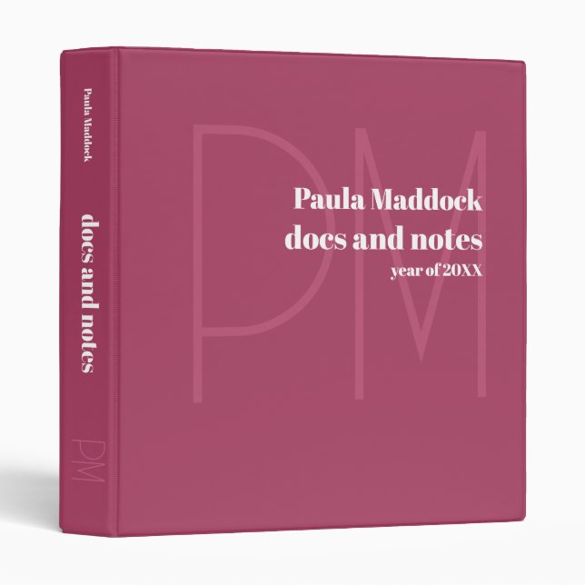 Docs and Notes Custom Name Rouge Pink Binder (Front/Spine)