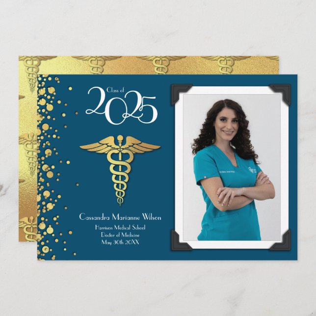 Docteur Faire-part d'or Marine Blue (Devant / Derrière)