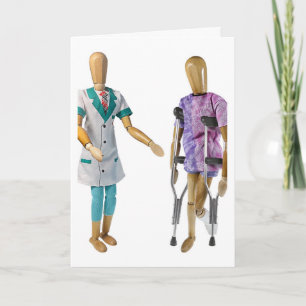 Doctor and Patient in Crutches showing healing  Card