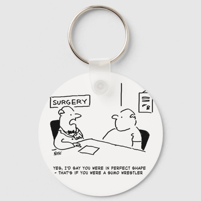 Doctor and Patient Overweight Obesity Sumo Cartoon Keychain (Front)