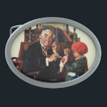 Doctor and the Doll Oval Belt Buckle<br><div class="desc">Artist: Norman Rockwell | Dr. listens with stethoscope to doll held by little girl</div>