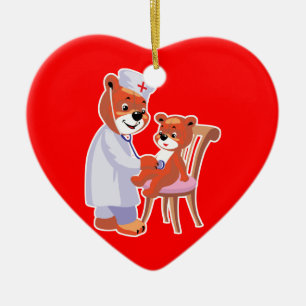 doctor bear tending patient ceramic ornament