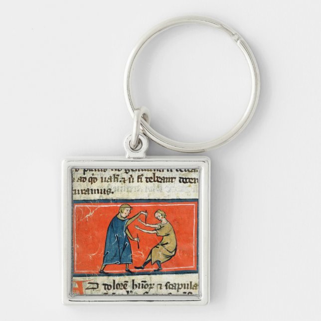 Doctor cauterising a wound with fire keychain (Front)