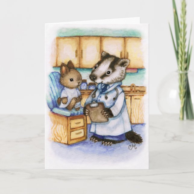 Doctor Get Well Soon Animal Art Cute Card (Front)