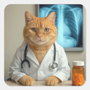 Doctor Ginger Cat With Stethoscope Square Sticker
