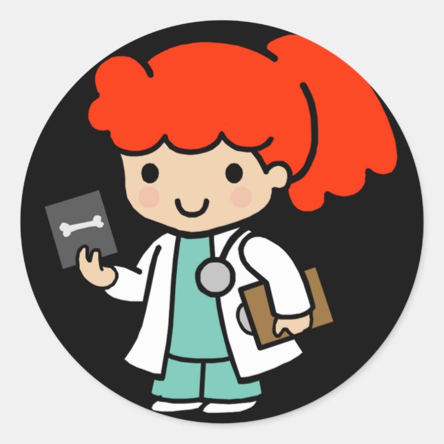 Doctor Girl with Xray Classic Round Sticker (Front)