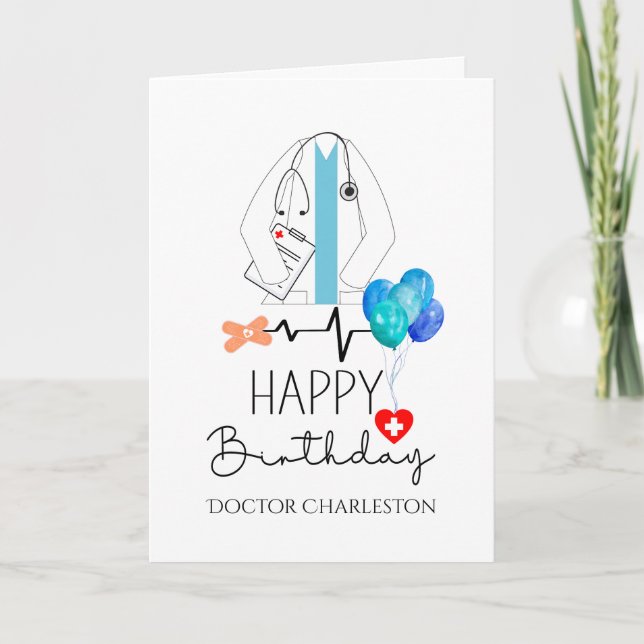 Doctor Happy Birthday White Coat Personalized Card (Front)