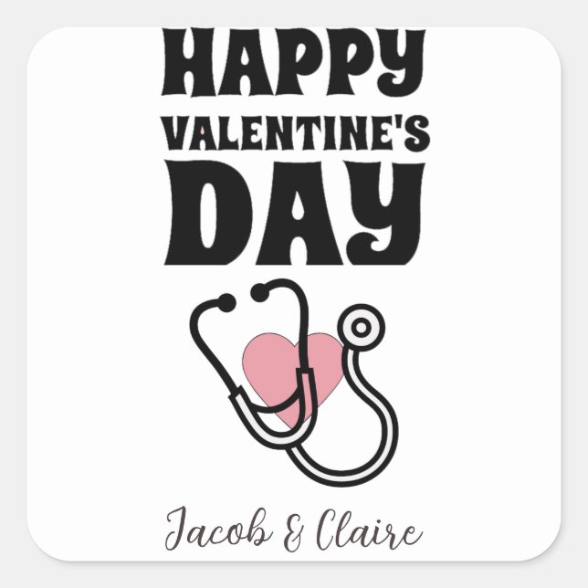 doctor, Happy valentines day personalize name Square Sticker (Front)