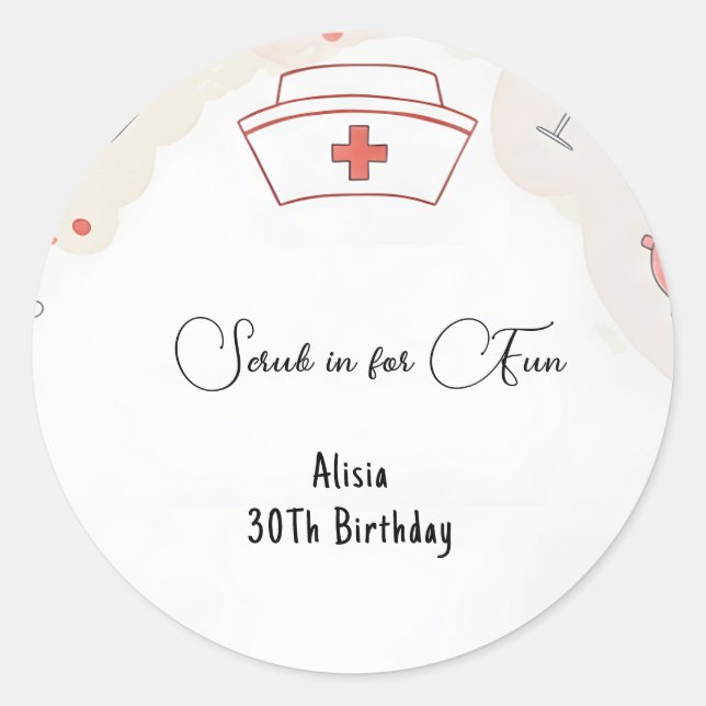 Doctor Heart Registered Nurse Rn 30th Birthday Classic Round Sticker (Front)
