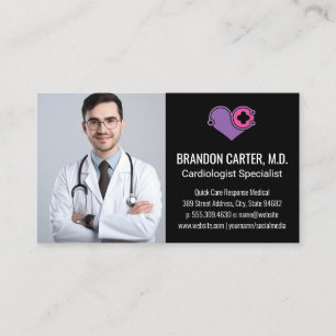 Doctor in Lab Coat   Cardiology Logo Business Card
