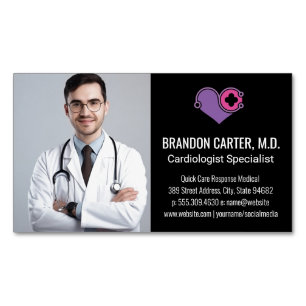 Doctor in Lab Coat   Cardiology Logo Magnetic Business Card