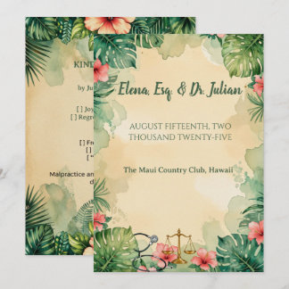 Doctor Lawyer Hawaiian Watercolor wedding Invitation