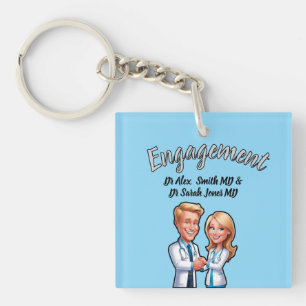 DOCTOR LOVE ENGAGEMENT couple blue Keychain