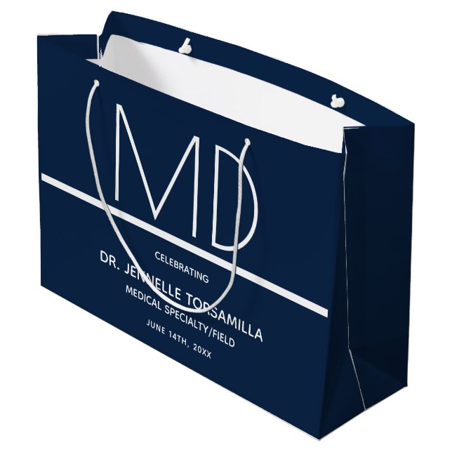 Doctor MD Blue Graduation Party Large Gift Bag (Back Angled)