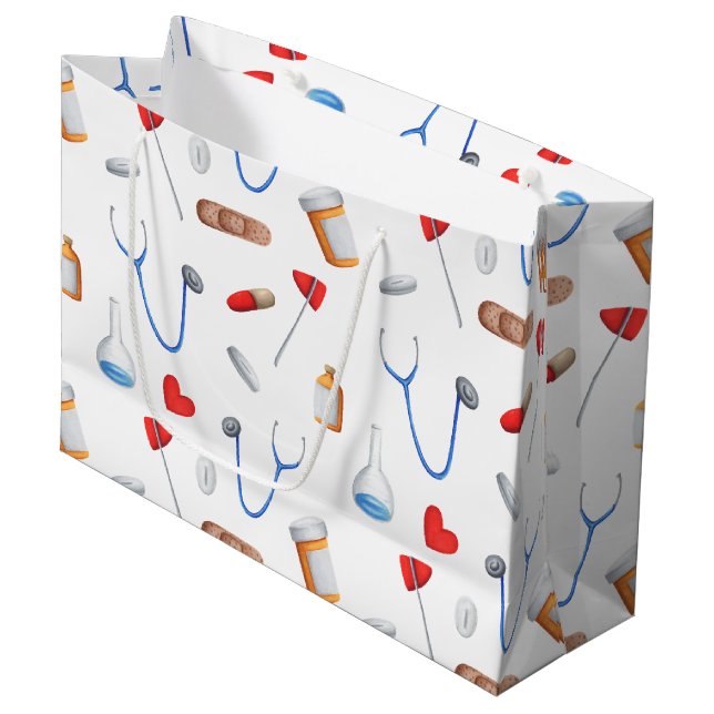 Doctor medical instrumental pattern graduation large gift bag (Front Angled)