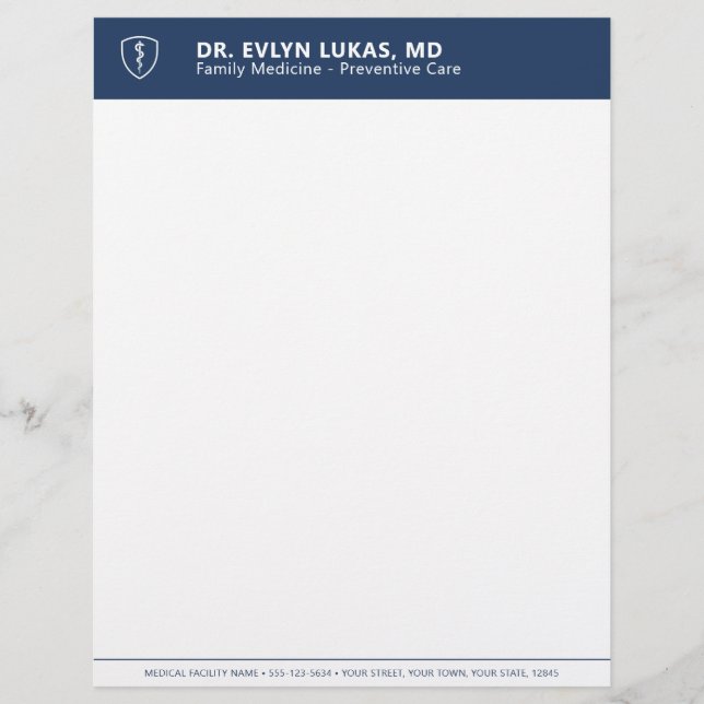 Doctor Medical Navy Blue Minimalist Letterhead (Front)